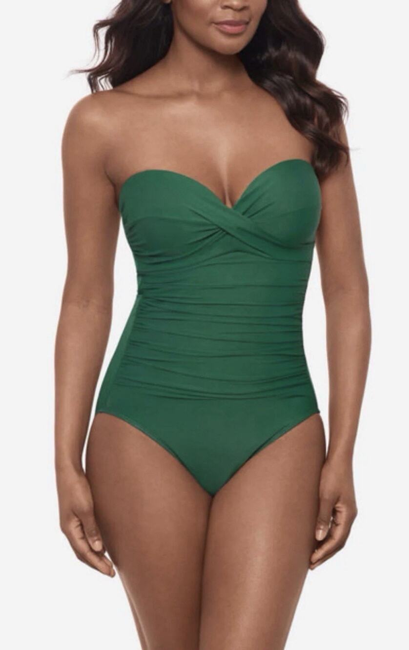 NWT MIRACLESUIT Madrid Bandeau Swimsuit •8• Malachite Green Strapless $186